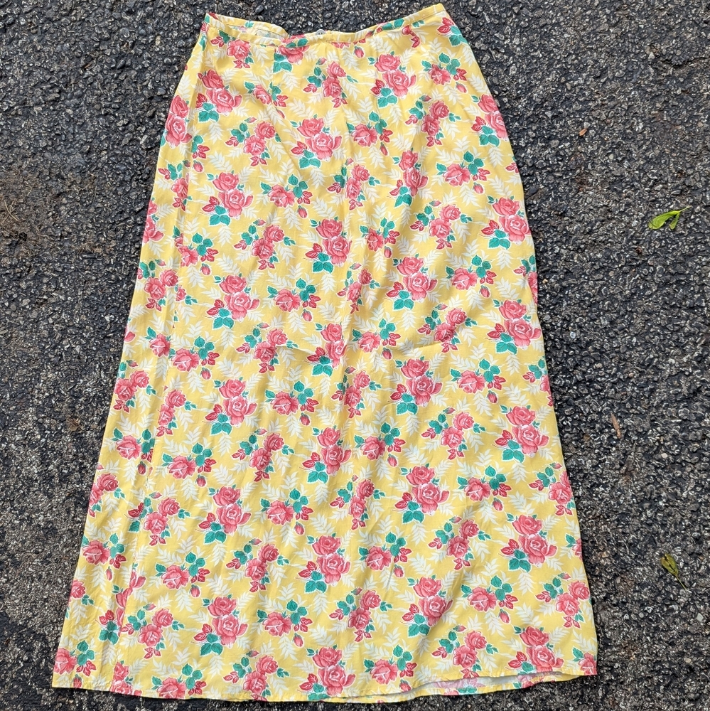 Yellow and Pink Floral Maxi Skirt by Liz Claiborne